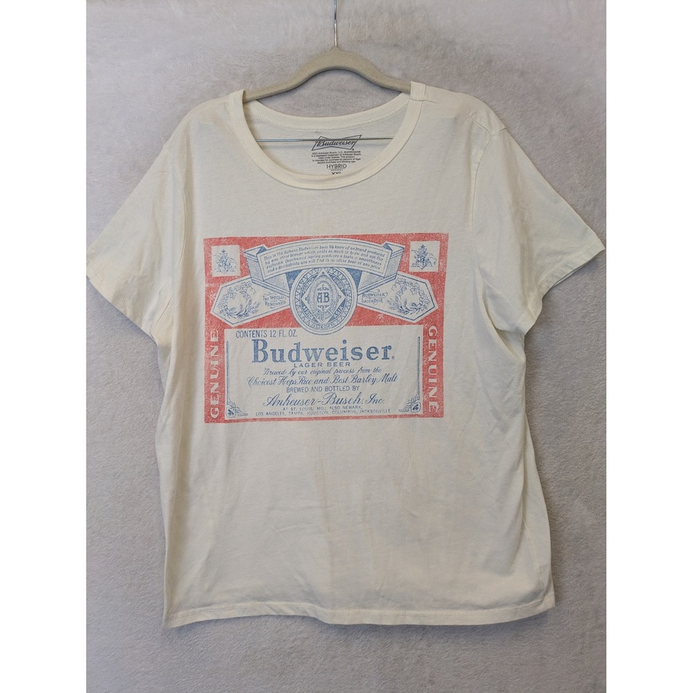 Budweiser Graphic T-Shirt Women's XXL Cream Red Blue Logo Short Sleeve Tee